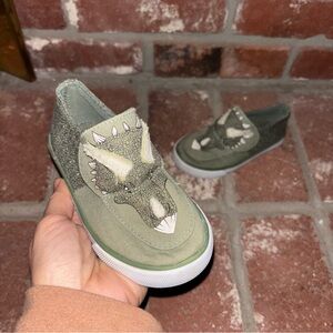 Kids Green Triceratops Canvas Slip-On Dinosaur Shoes Kids Size 11